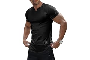 JMIERR Mens Muscle Slim T Shirts Texture V Neck Longline Henley Gym Workout Athletic Tee Shirt