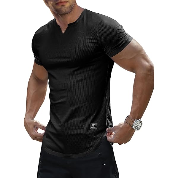 Amazon.com: URRU Men's Muscle T Shirts Stretch Short Sleeve Bodybuilding  Workout Casual Slim Fit Tee Shirt Black S : Clothing, Shoes & Jewelry