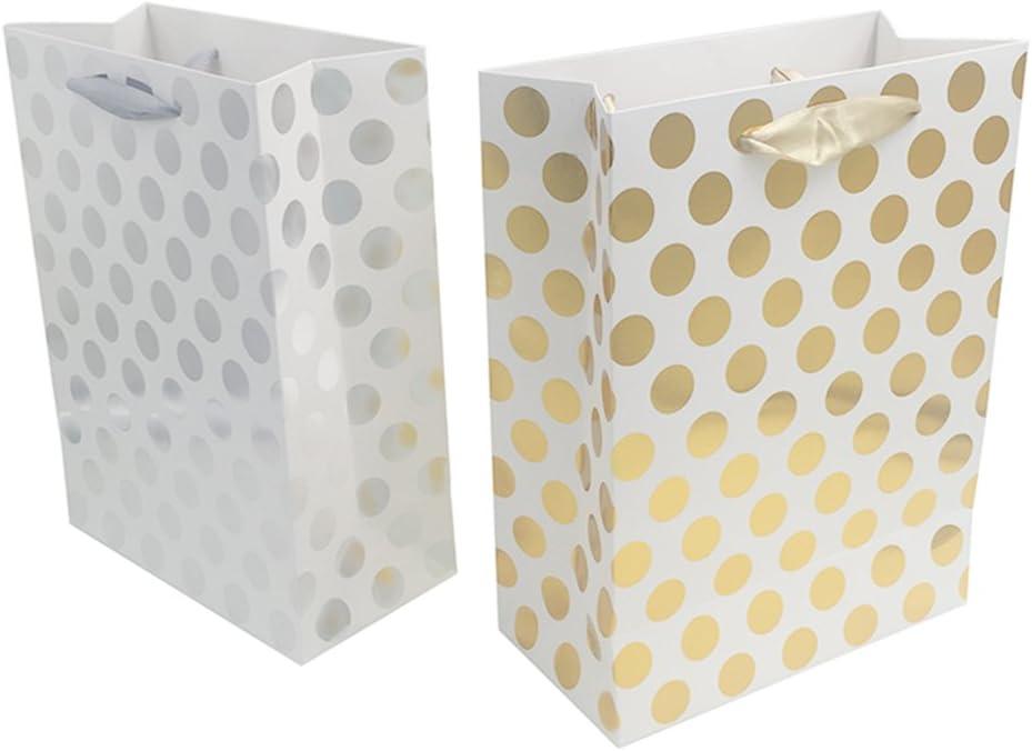 FOONEA 12 Pack Paper Bags, Good Vibes Gold Foil Printed with Handles, Wedding Welcome Gift Bags for Hotel Guests, Bridal Baby Shower Shopping Birthday Party Favors