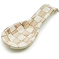 MACKENZIE-CHILDS Enamel Spoon Rest, Kitchen Utensil Rest and Spoon Holder, Kitchen Decor, Brown-and-White Mocha Check