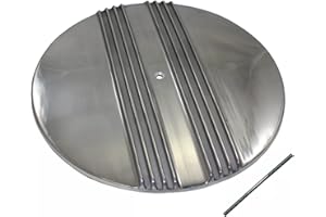 TINY FORCE Retro Cast Aluminum 14 Inch Round Finned Air Cleaner Top Lid, Polished Aluminum Compatible With Classic Chevy Ford Street Hot Rod Rat Rod Muscle Car or Custom Car