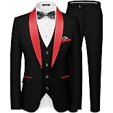 MAGE MALE Men's Slim Fit 3 Piece Suit One Button Solid Shawl Lapel Blazer Jacket Vest Pants Set with Tie Pocket Square