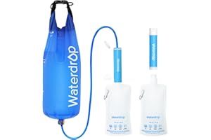 Waterdrop Gravity Water Filter Straw, Camping Water Filtration System, Water Purifier Survival for Travel, Backpacking and Emergency Preparedness, 1.5 gal Bag, 5 Stage Filtration, Pack of 2