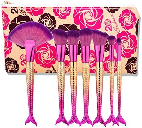 Osierl 7 Pcs Rainbown Mermaid Makeup Brushes Set Foundation Blending Face Powder Beauty Cosmetic Tools with Carry Bag