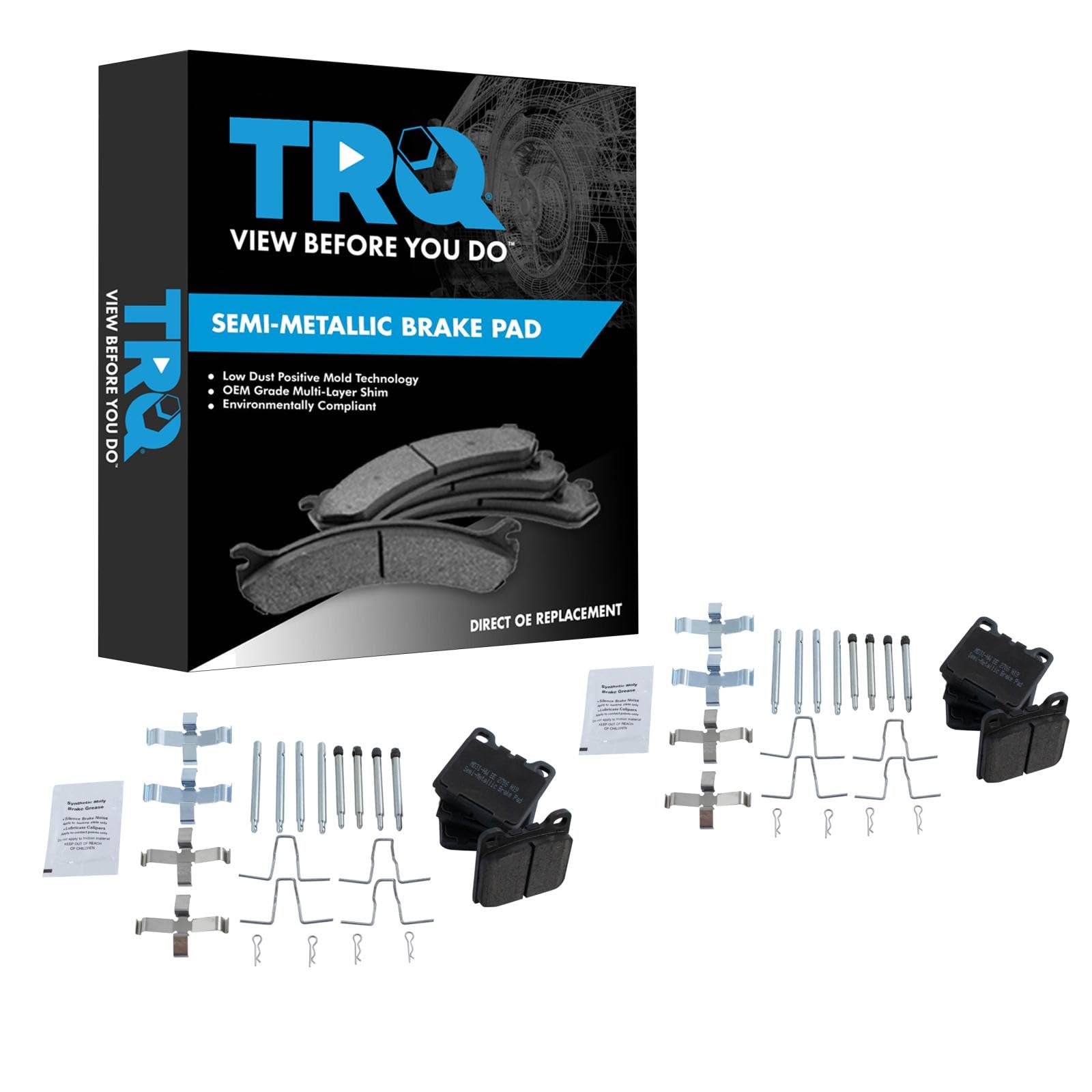 TRQ Front and Rear Brake Pad Set Semi Metallic Compatible with 1969-1974 Porsche 911 1969 Porsche 912 Image