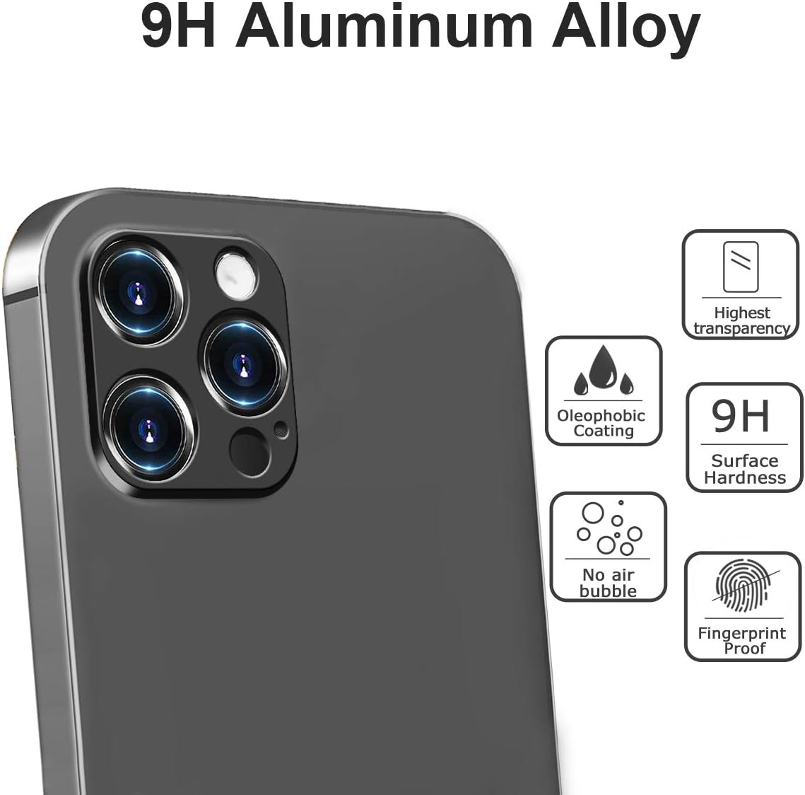 Diruite 3-Pack for iphone 12 Pro Camera Lens Protector Metall Lens Protective Cover(6.1-inch)-Black, 6.1" pour iPhone 12 Pro - Image 5