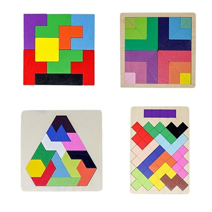 Tootpado Wooden Tetris Jigsaw Puzzle Non-Toxic Learning and Educational Toys for Kids (Pack of 4)