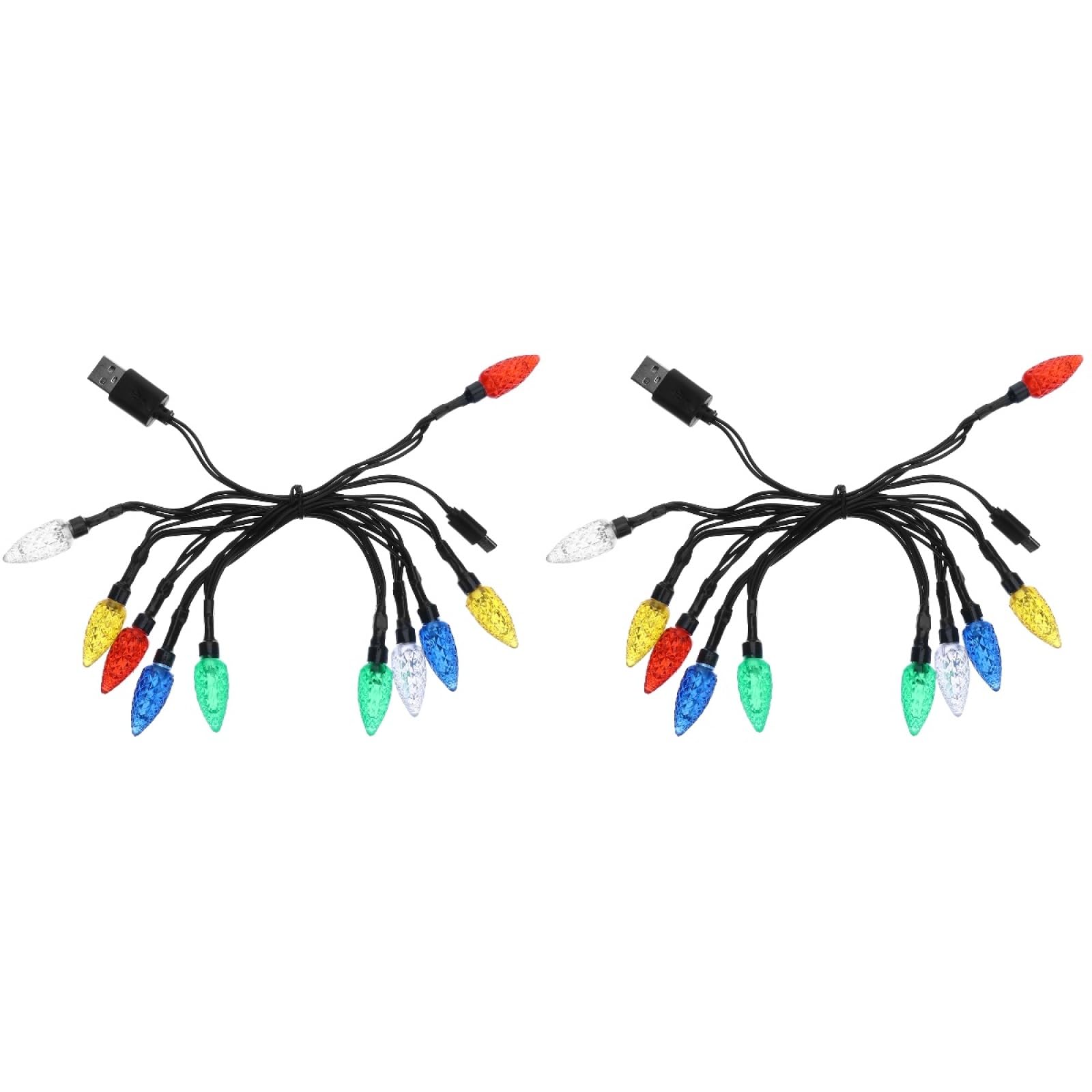 DOITOOL 2 Pcs Christmas Lights Phone Charger - USB Charging Cable Type C Christmas Phone Charger - Xmas Lights Charging Cord - Plastic Colorful LED Lighting