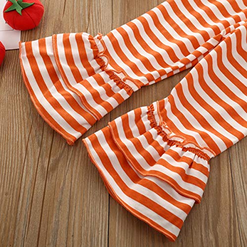 Halloween Baby Girls Outfit Toddler Long Sleeve Top Blouses Flare Pants Pajamas Clothes Set Pumpkin Printed 2 Pieces Yellow 18-24M