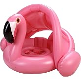 Flamingo Baby Float with Canopy,Baby Pool Float | UPF 50+ , Adjustable &amp; Removable Sunshade, Back Holder, Inflatable Toddler Floaties, Summer Essentials for Infant, 8-36M