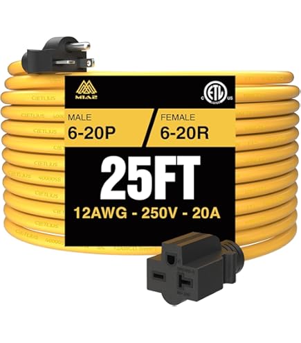 Amazon.com: M1A2 NEMA 6-20 Extension Cord 6-20P to 6-20R for Tesla