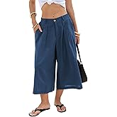 EXLURA Womens Cotton Linen Capri Pants Summer Wide Leg High Waist Casual Cropped Pant Palazzo with Pockets Beach Travel 2026