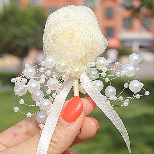 Bridesmaid Boutonniere Bridegroom Groom Men's Boutonniere with Pin for Wedding, Prom, Homecoming--Pack of 2/4 (Pack of 6, Ivory)