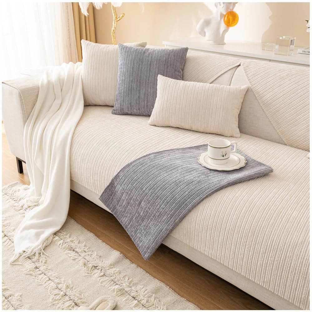 NUODWELL Chenille Sofa Slipcovers 1/2/3/4 Seater, Non Slip Sofa Cover for All-Seasons with Non-Slip Silicone Particles, Corner Sofa Cover Furniture Protector Couch Cover (Beige, 70 * 210cm)