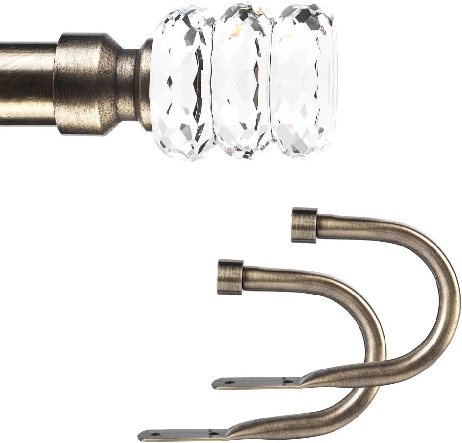 Ycolnaefllr 1-Inch Diameter Adjustable Double Curtain Rod in Antique Bronze with Crystal Finial 28-48 Inches with Metal Curtain Holdbacks Double Curtain Rod: Home Improvement