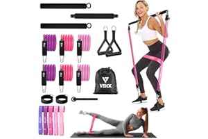 VEICK Pilates Bar Kit with Resistance Bands, Elastic Workout Bands for Men Women, Set of 5 Resistance Loop Bands for Home Fitness Stretching Strength Training