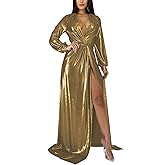 BestGirl Formal Long Sleeve Dress for Women Sequin Bodycon Ruched Sparkly Dresses