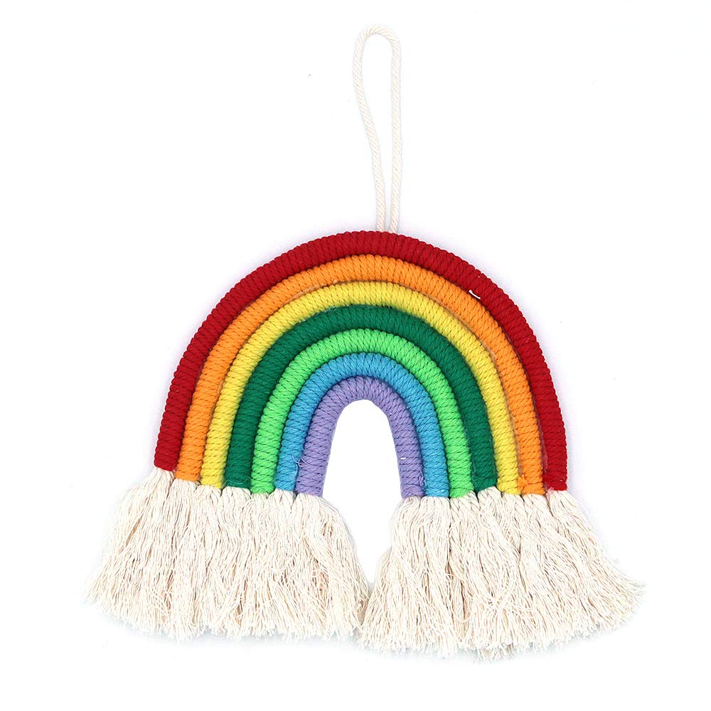 Shiwaki Rainbow Macrame Wall Hanging - Handmade Woven Cotton Tapestry Pediments, Bohemian Craft Gift for Bedroom Playroom Home decoration(Colorful)