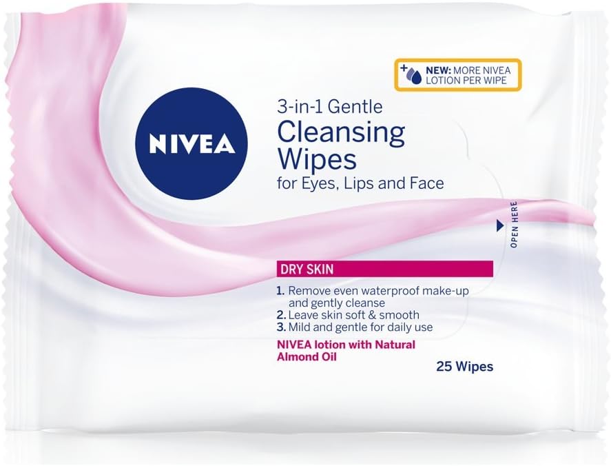 Nivea Facial Cleansing Wipes, Gentle 3in1 for Dry Skin, Daily
