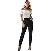 Hybrid & Company Women's Paper Bag Pants Casual Slim High Waist Pants with Bow Knot