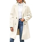 NRZD Women's Pea Coats Wool Blend Double Breasted Fall Winter Coats Notch Lapel Mid Long Trench Coat with Straight Pockets