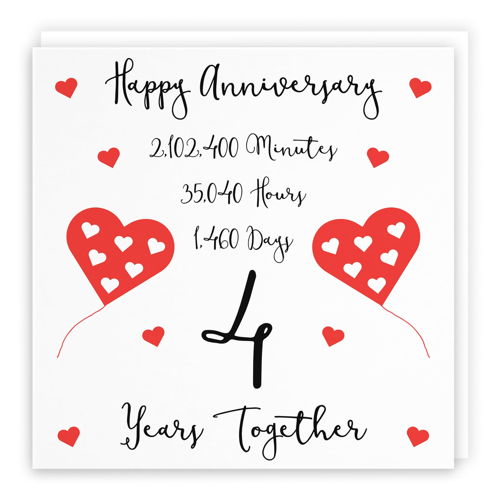 Hunts England - Large 4th Wedding Anniversary Card - 4 Years Together - Happy Anniversary - Timeless Collection - Large - 210 x 210 mm - For Him, Her, Couples
