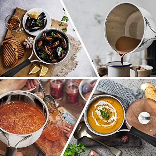 P&P CHEF 1 Quart Saucepan, Stainless Steel Saucepan with Lid, Small