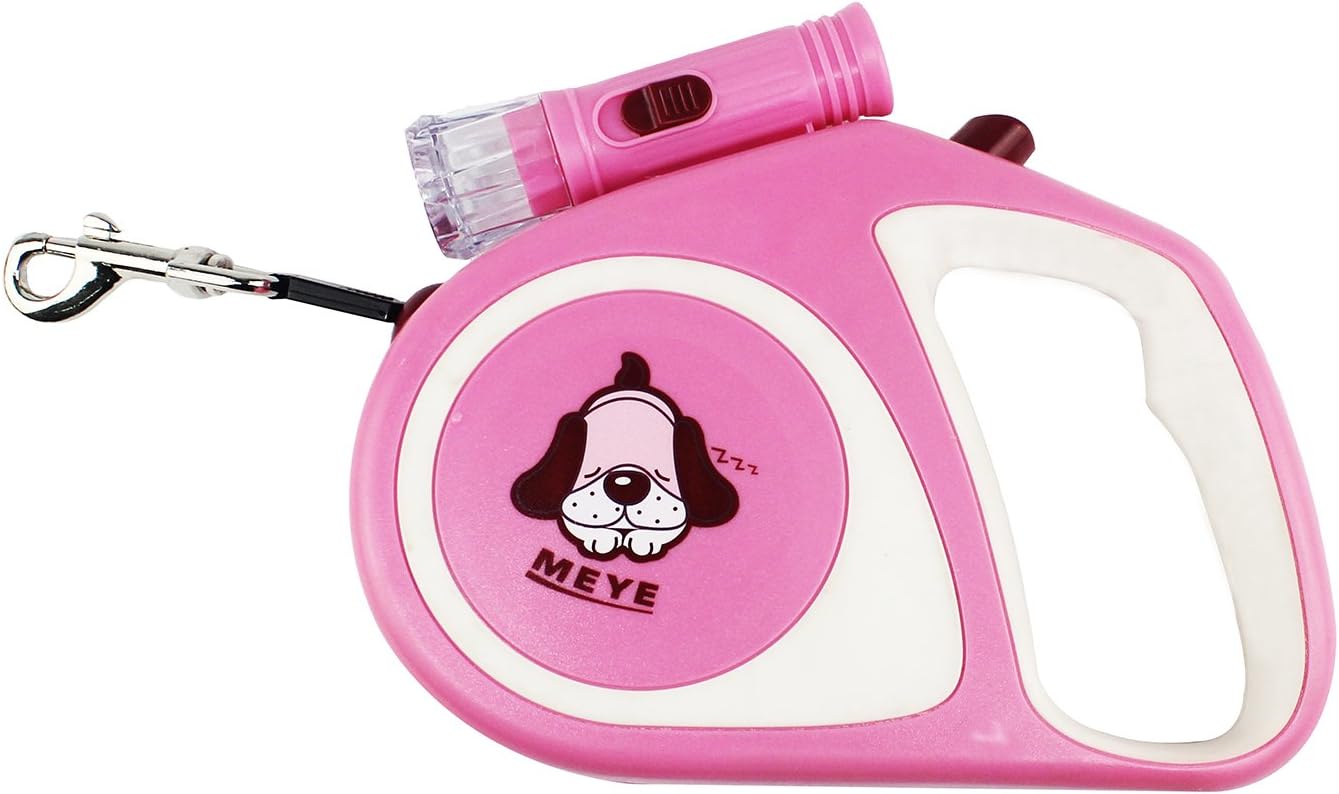 Retractable Leash for Dogs, 5 M, with torch light 15 Hours Battery Life, Extendable Dog Leash, Ribbon, Extendable Cord Strap With Carabiner/Hook 360, Button Locking, Paseo, Walking, entrenami 5m pink