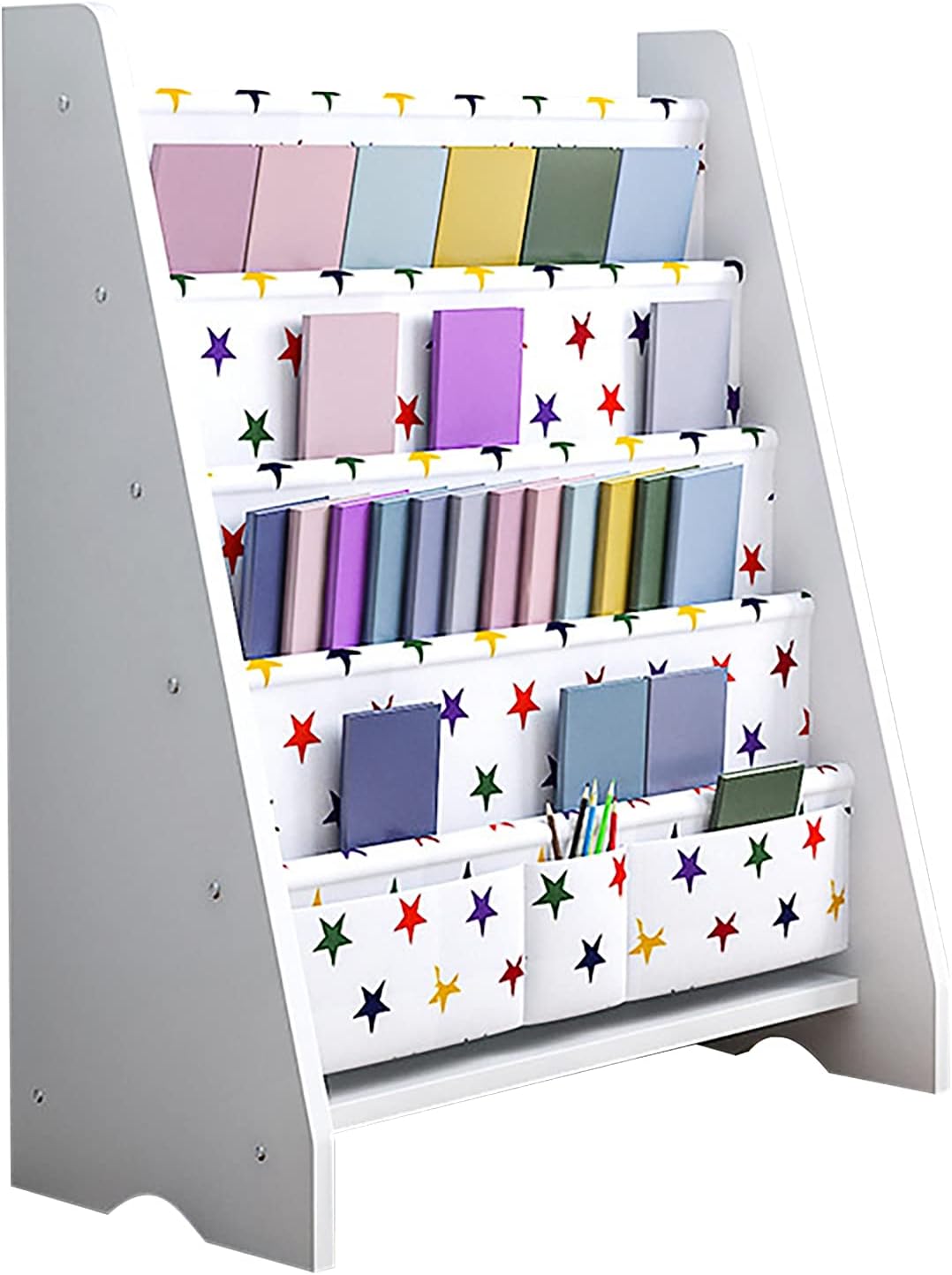 Lankuo Kids Book Rack Storage Bookshelf Toy Sling Book Rack (white/dark blue)