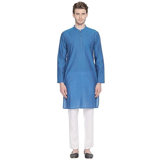 Men's cotton Kurta (110049644_ Blue_ Medium)