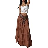 Verdusa Women's Long Maxi Skirts Boho Western Country Cncert Outfits Lace Skirt Split Layered Ruffle Skirt