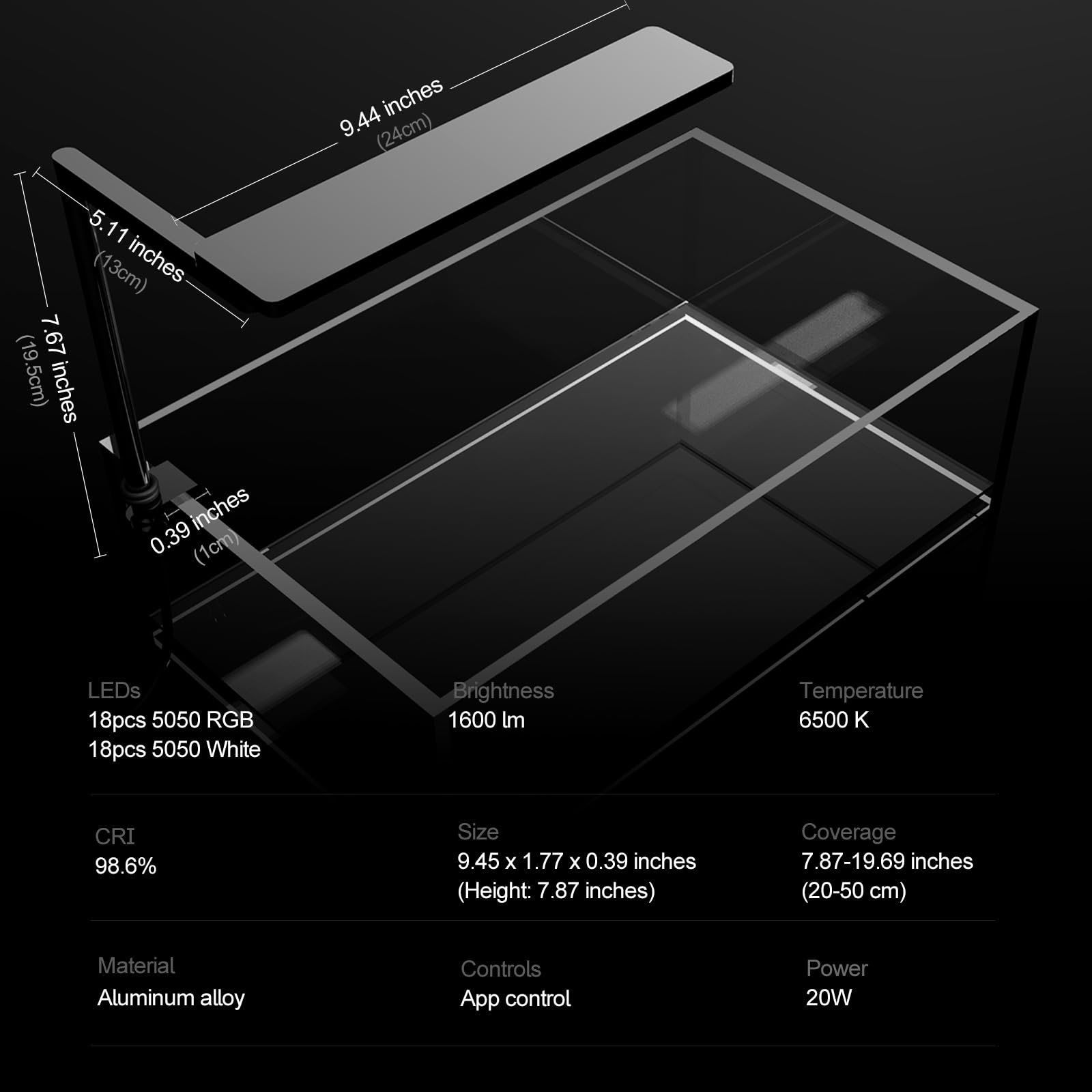 FZONE SOLO Serie Nano Aquarium LED Beleuchtung, Vollspektrum, Dimmbar, App-gesteuert, mit Timer, für Süßwasser- & Pflanzenaquarien 6