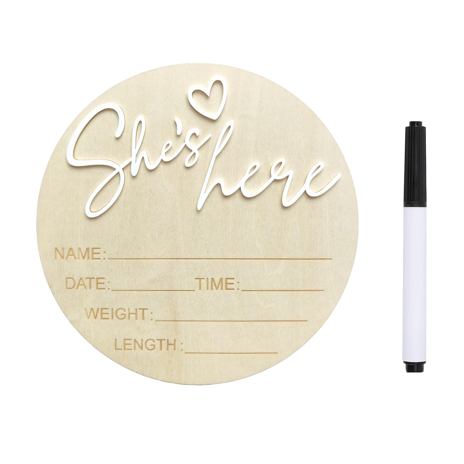 Photo 1 of Baby Announcement Sign, ?5.9 Inch Wooden Hello World Newborn Signs, Birth Announcement Sign, Gender Reveal Signs, She's here Decoration, Welcome Newborn Arrival To World, Hospital Nursery for Baby (White She's)