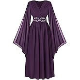Scarlet Darkness Women's Renaissance Costume Wrap V Neck Medieval Dress Split Bell Sleeve Embroidery Fairy Dresses