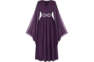 Scarlet Darkness Women's Renaissance Costume Wrap V Neck Medieval Dress Split Bell Sleeve Embroidery Fairy Dresses