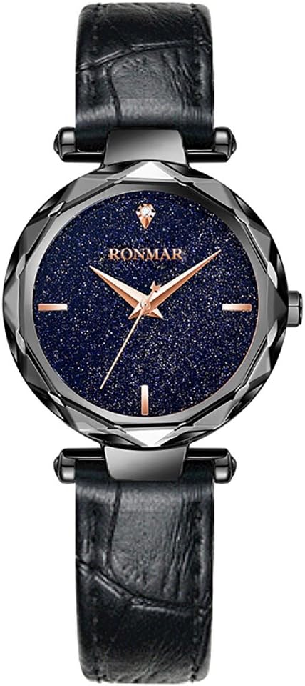 RONMAR RM7001 Fashion Starry Women's Watches Waterproof Leather Wrist Watches for Girls