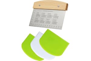 Bench Scraper, Premium Stainless Steel Dough Scraper with 3 PCS Flexible Bowl Scraper, Dough Cutter with Measuring Scale, Ver