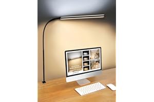 ACNCTOP LED Desk lamp with Clamp - 3D Stereo Light Source and Eye-Caring Clip On Table Lights,Long Flexible Gooseneck Dimmable Desk Light, Swing Arm,Architect,Reading,Study for Dorm Home Office