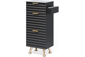 OmySalon Salon Stations for Hair Stylist, Barber Station with Glass Top & Drawers & Hot Tool Holder, Salon Storage Cabinet Hair Organizer Equipment for Beauty Spa Dresser, Black