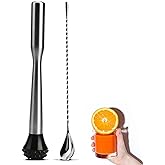 LEGERM Muddler for Cocktails Stainless Steel, Muddlers Pestle with Stirring Spoon, Bartender Cocktail Shaker Bar Tool Set - B