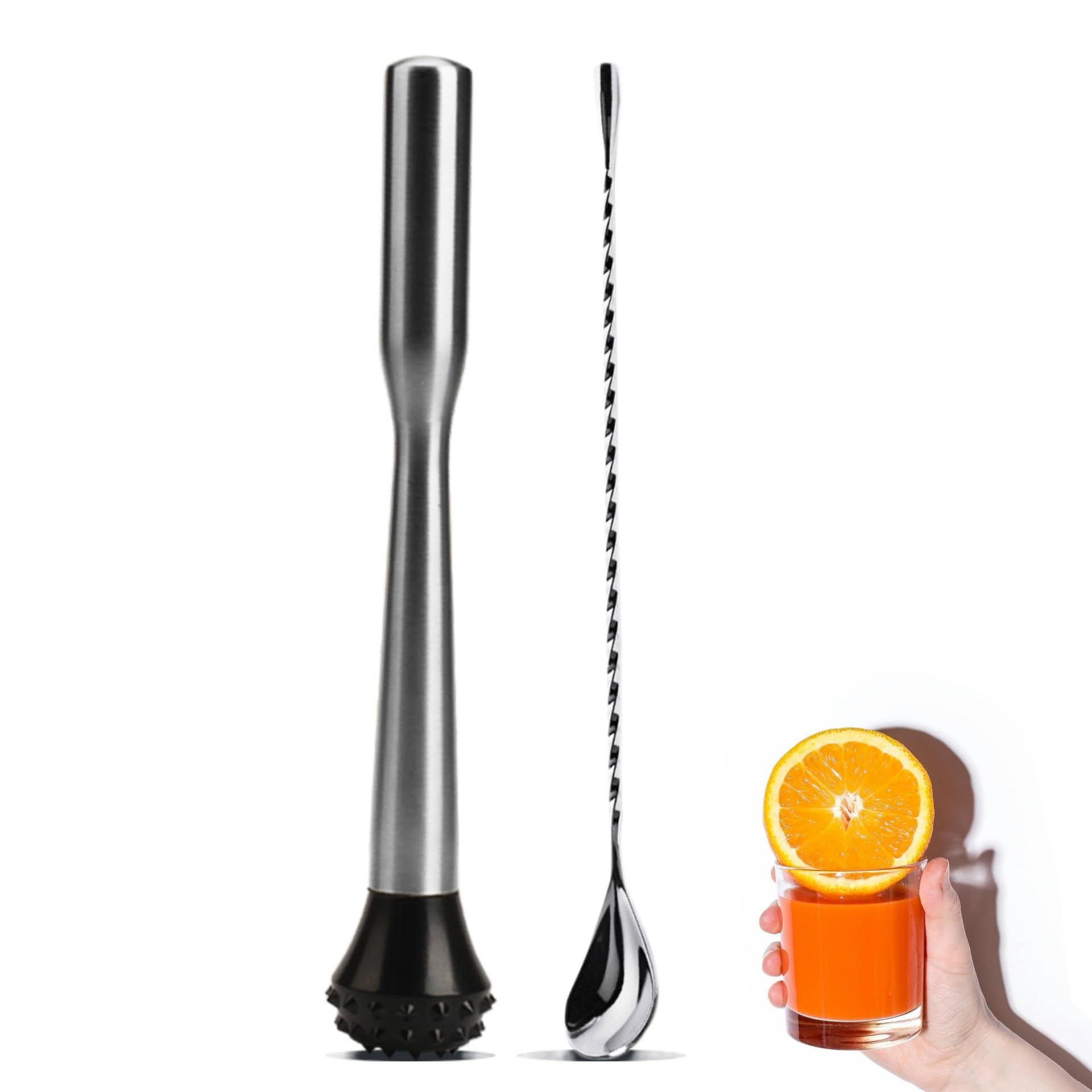LEGERM Stainless Steel Cocktail Muddler, Bar Muddler with 1 Cocktail Mixing Spoon, Cocktail Muddler for Home Kitchens, Bars, and Restaurants