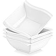 MALACASA Cereal Bowls Set of 4, 30 OZ Ivory White Square Bowls for Kitchen, Ceramic Soup Bowls Cereal Bowls, Serving Bowls Set for Dessert, Oatmeal, Cereal, Microwave & Dishwasher Safe, Series Flora