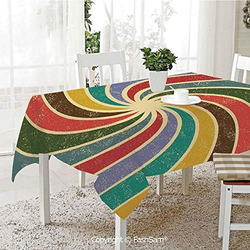 Premium Waterproof Table Cover Abstract Aged Vintage Inspired Nostalgic Spiral Figures Infinite Circle Creative Art Table Protectors for Family Dinners (W55 xL72)