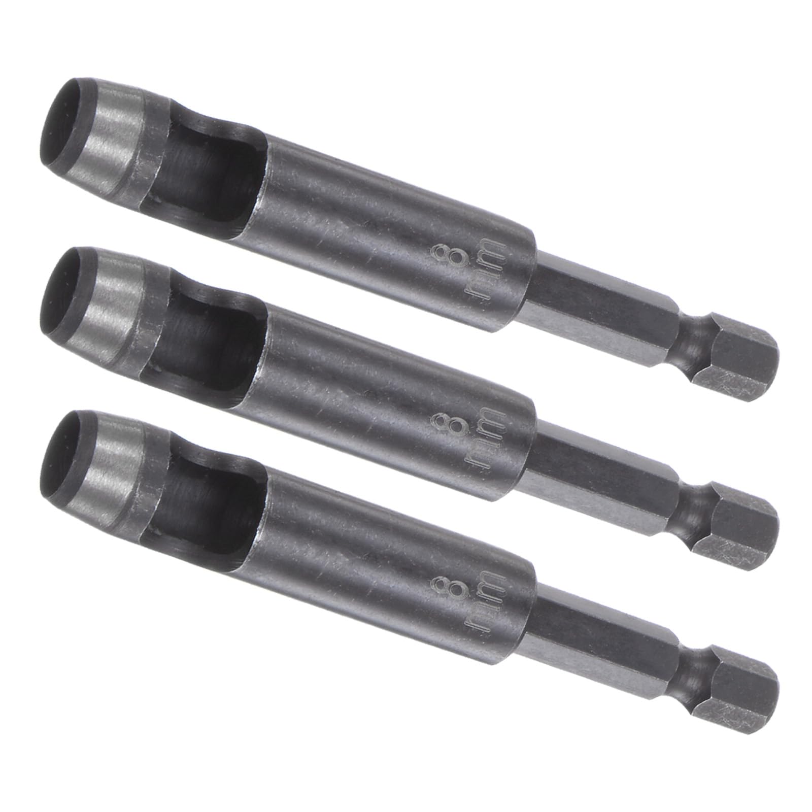 Kozelo 3pcs Leather Hole Punch Tool - [8mm x 1/4" Shank] Extension Hex Shank Drill Bit High-Carbon Steel Rotary Hollow Puncher for Fabric Leathercraft Belts Use, 134mm Length