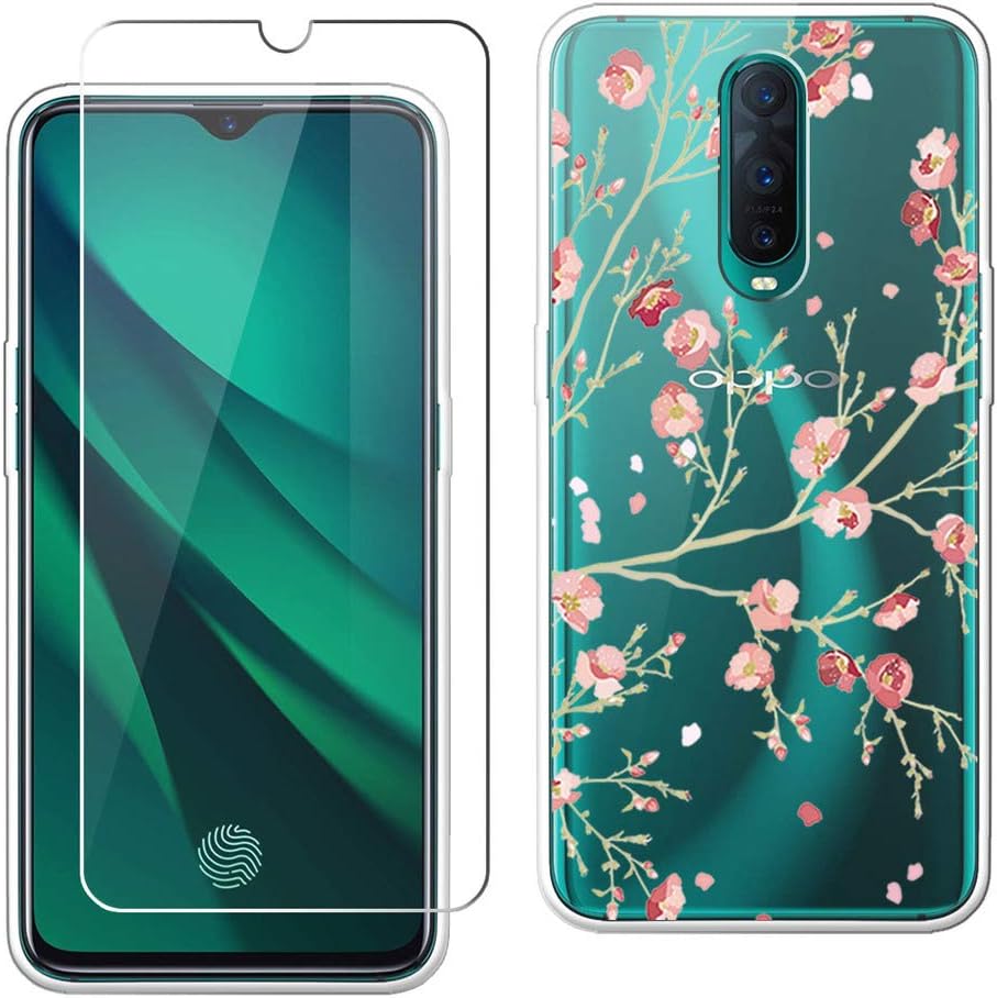 LJSM for OPPO RX17 Pro Transparent Case + Tempered Film Glass Screen Protector - Silicone Soft TPU Cover Shell for OPPO RX17 Pro (6.4") -WM84