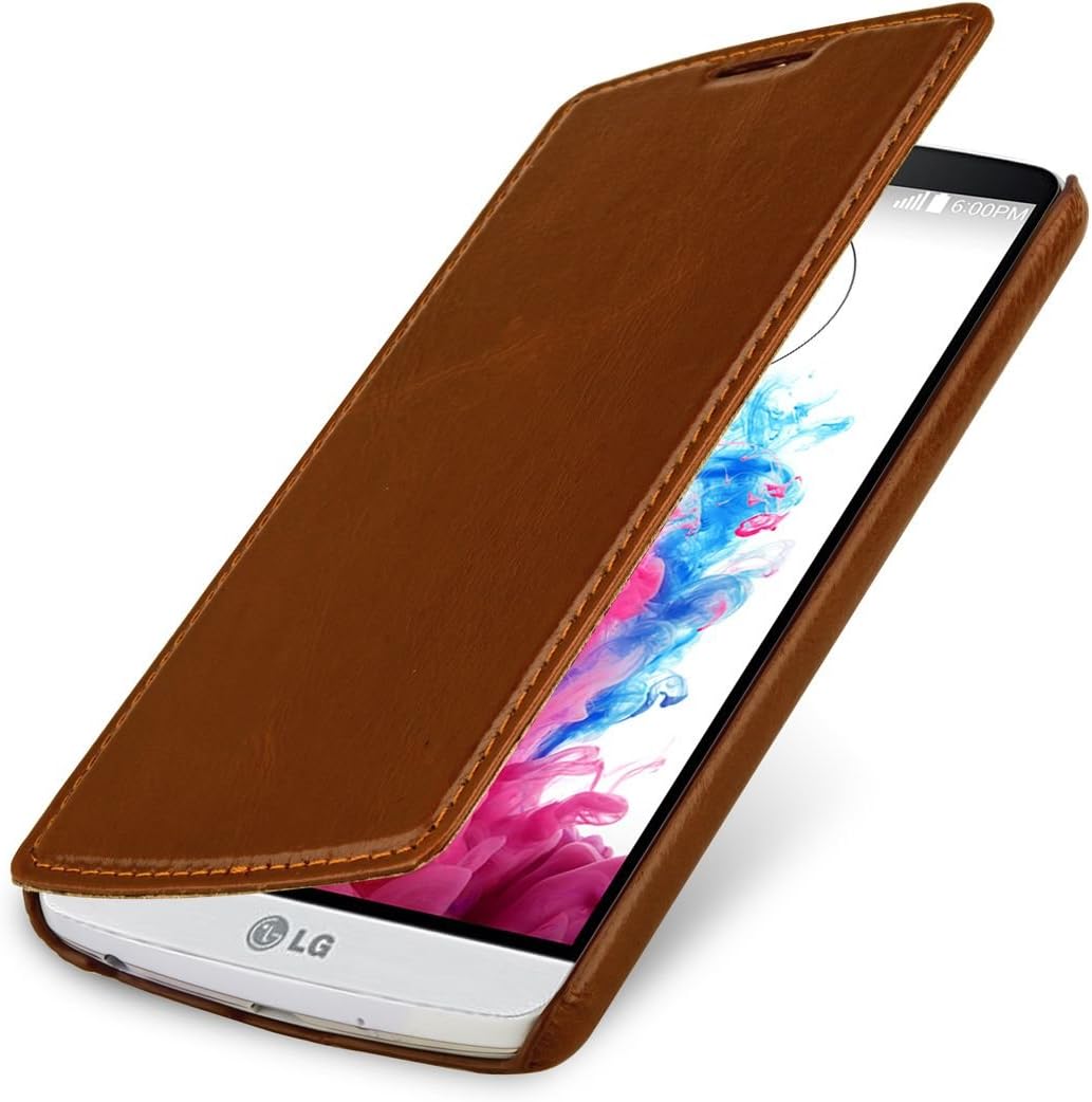 StilGut® UltraSlim Book Type without Clip, Leather Case for LG G3 Stylus, Cognac Brown