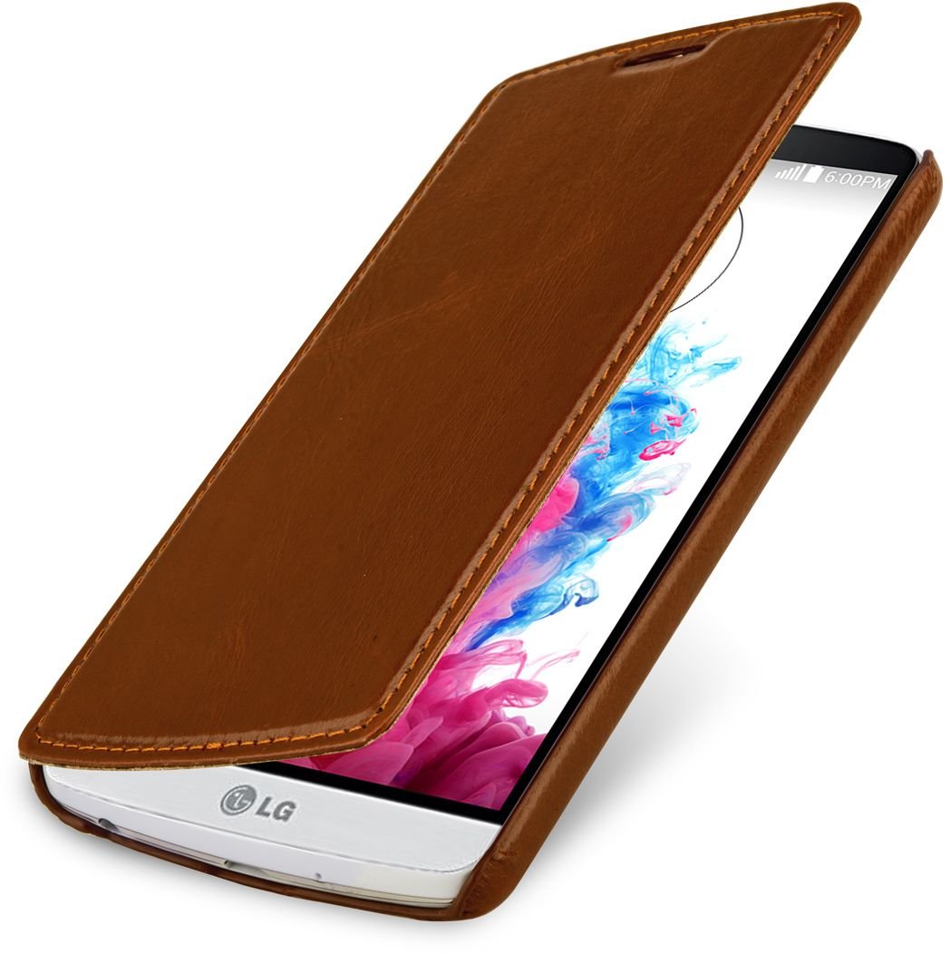 StilGut® UltraSlim Book Type without Clip, Leather Case for LG G3 Stylus, Cognac Brown — image 1