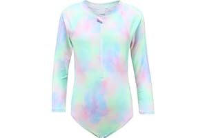 Aisyee Girls One Piece Swimsuits Long Sleeve Rash Guard Kids Hawaiian Bathing Suit UPF 50+ Swim Shirts 3-16 Years