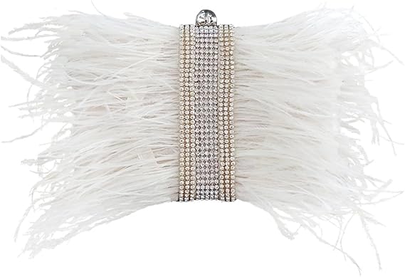white feather clutch bag