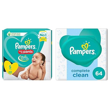 Pampers New Diapers Pants, Small, 20 Count & Pampers Fresh Clean Baby Wipes (64 Count)